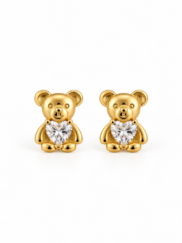 Arete Oso Circón Oro Laminado