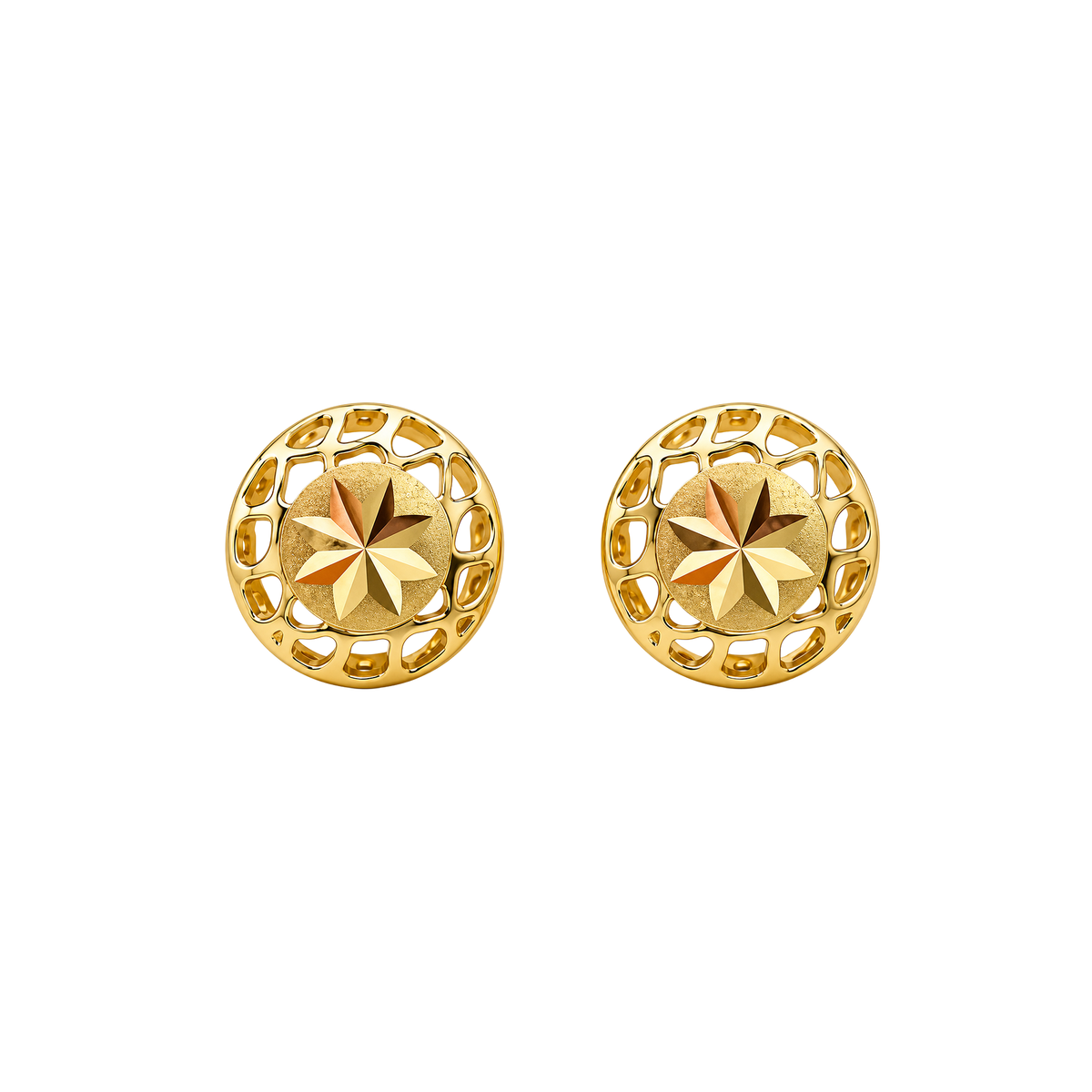 Arete Botón Malla 11mm Oro 18k