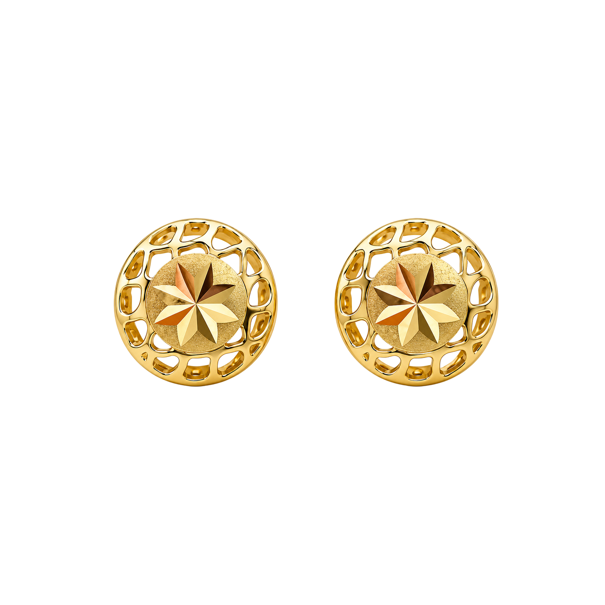 Arete Botón Malla 13mm Oro 18k