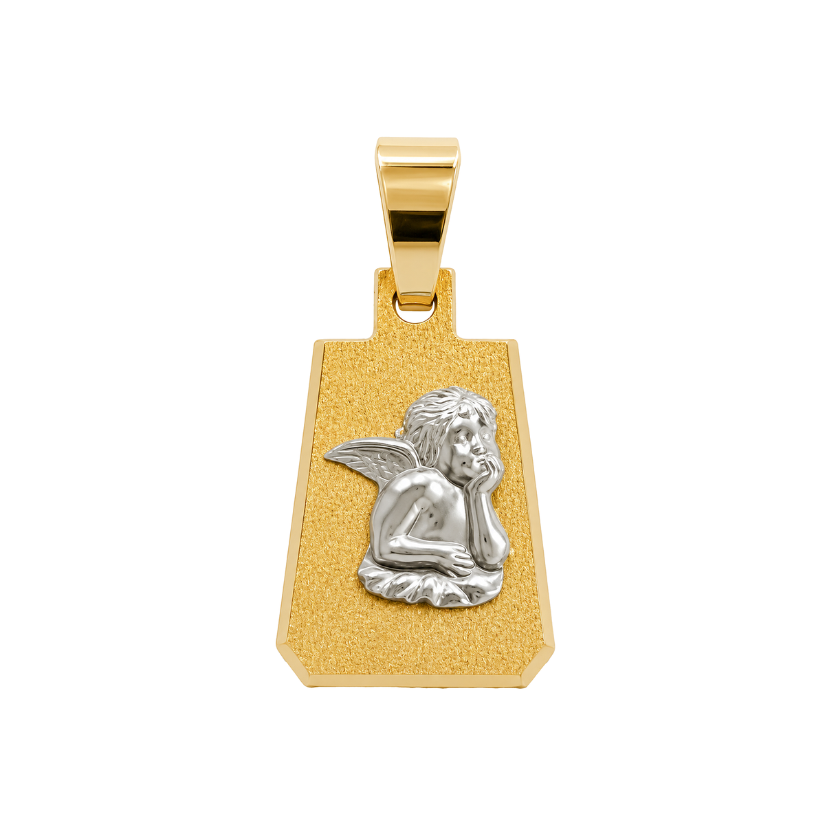 Dije Cuadro con ángel plateado Oro Macizo 18k