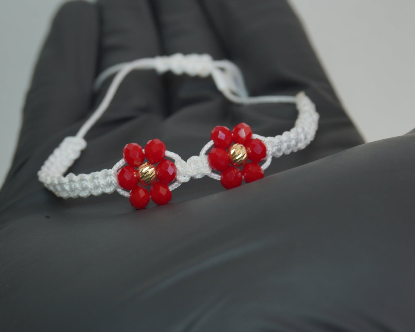 Pulsera Tejida Flores Oro 18K