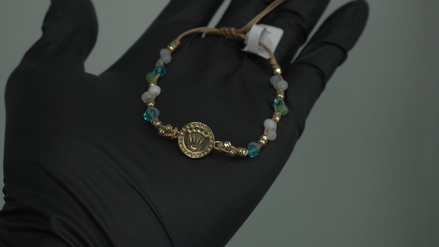 Pulsera Tejida Corona Piedras Laminado