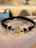 Manilla con 4 balin diamantado #4,  4 balin neopreno y herraje herradura Oro 18K