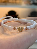 Manilla con 2 balin diamantado #4 y herraje corazón diamantado Oro 18K