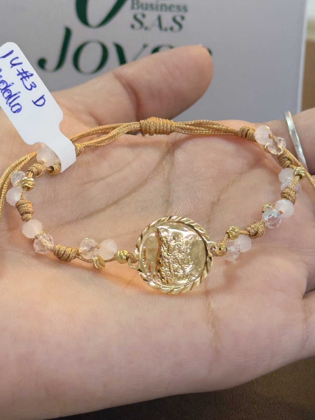 Manilla con 14 balin dimantado #3 y medalla arcángel laminado