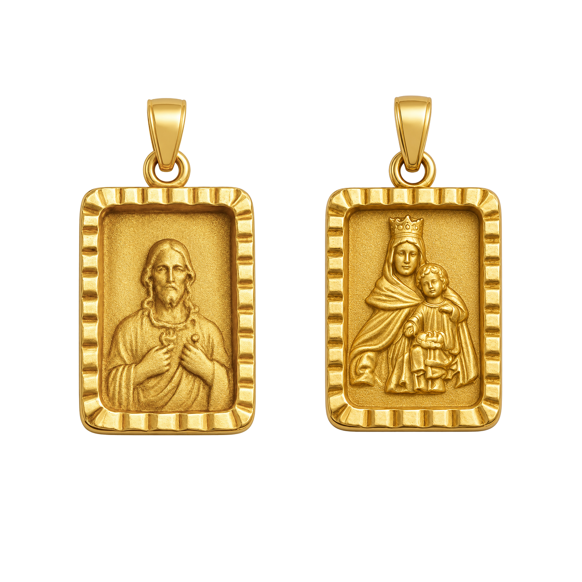Dije Escapulario Doble Cuadrado Oro 18k