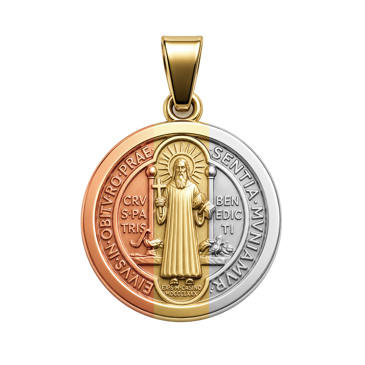 Dije San Benito de 3 Oros Oro 18k